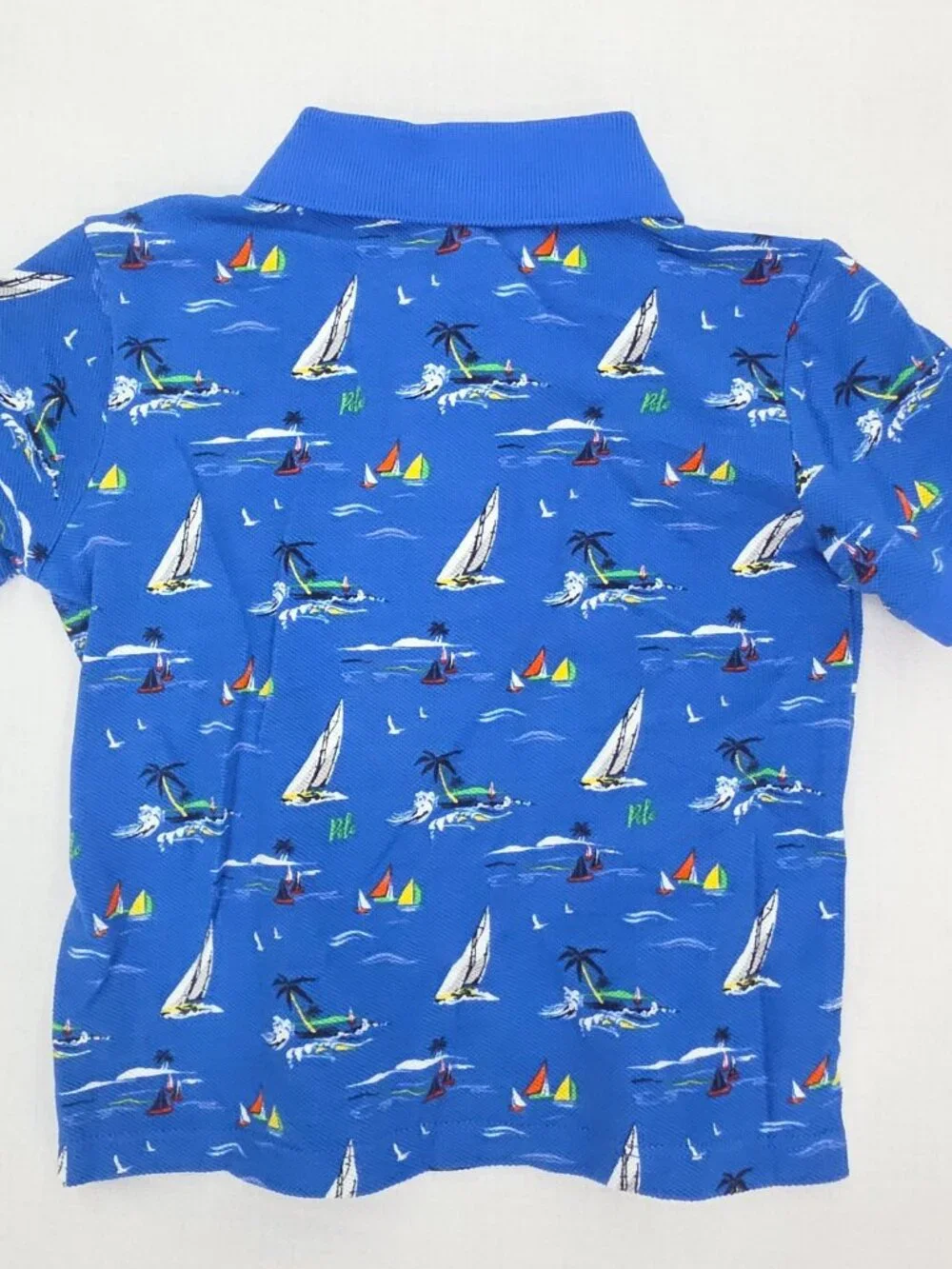 Ralph Lauren 2 Piece Set Polo Shirt Shorts Boys 12M Months Blue Sail Boat Print